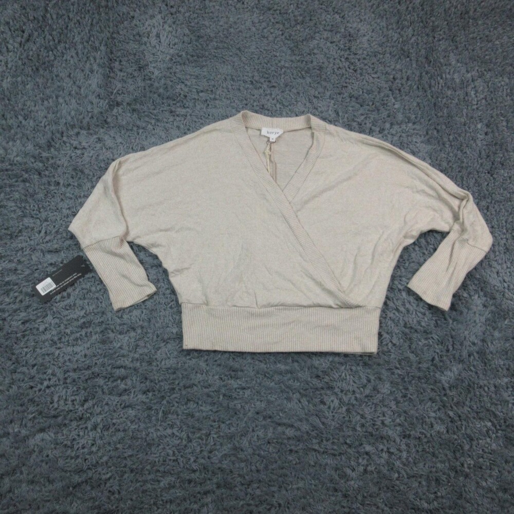 Korye Sweater Womens Medium Beige Wrap V Neck Dolman 3/4 Sleeve Made USA NWT